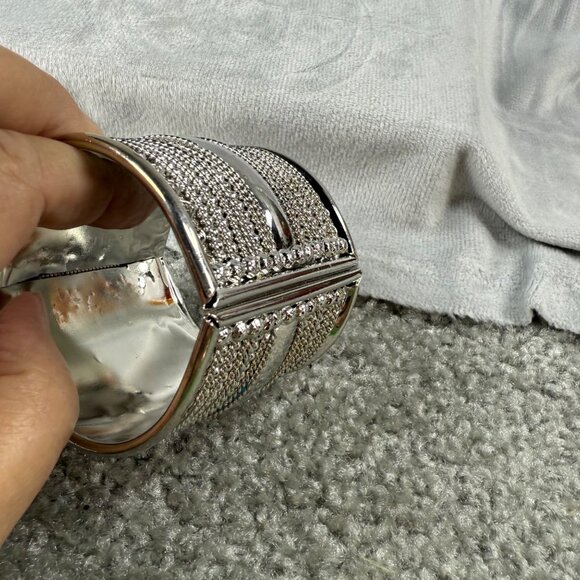 Wide Silver-Tone Hinged Cuff Bracelet Textured Chain Detail Women Boho Gypsy - Picture 15 of 16